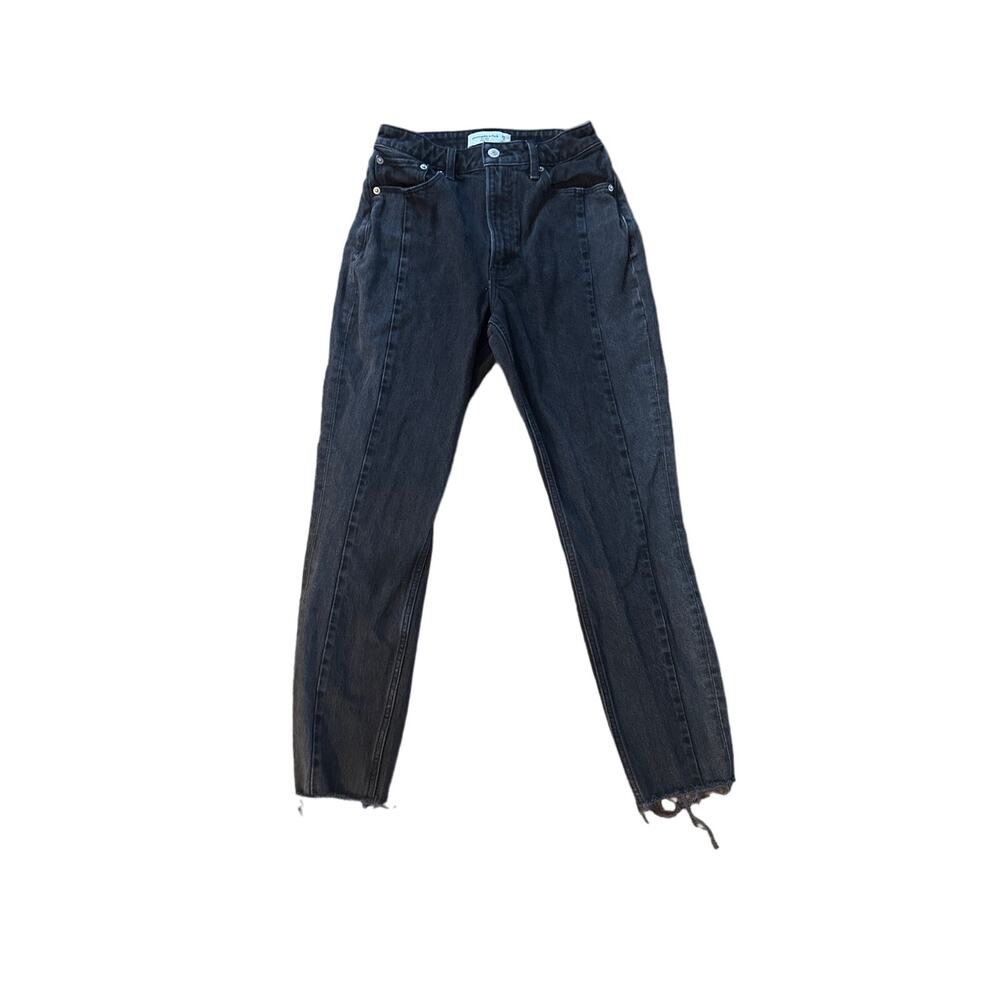 Women 25 0 Abercrombie & Fitch The Mom High Rise Curve Black Denim Jeans Pants